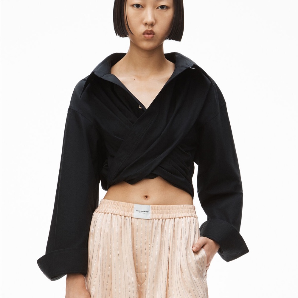 Alexander Wang Top Cross Drape Cotton Crop Shirt 6 NWT - Picture 2 of 11
